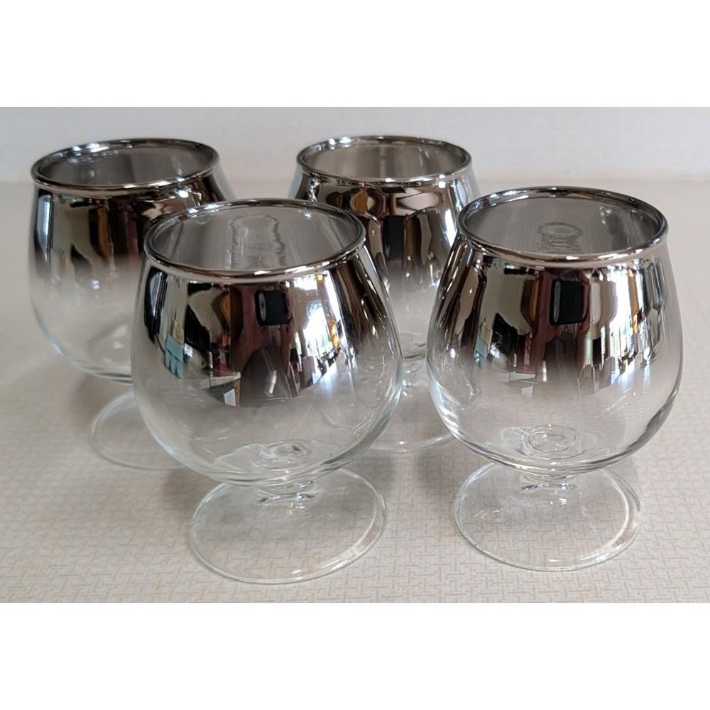 MCM Lusterware Silver Mercury Fade Small Snifter Glasses, 4 oz, 1950s, Set of 4
